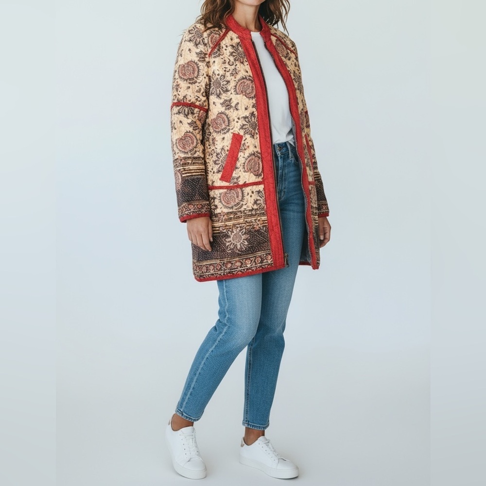 Free People Reversible Quilted Jacket – Boho Floral Print Zip Front - Size S - Picture 11 of 11